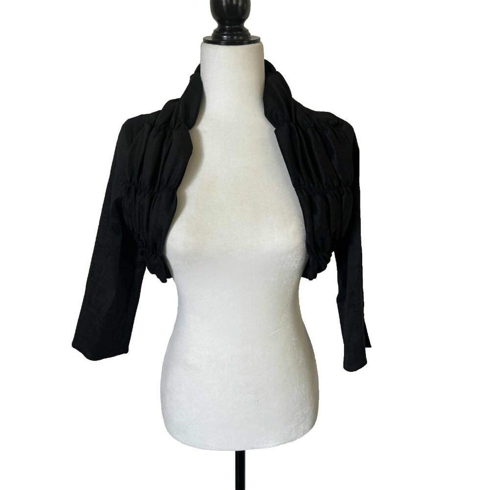 JOSEPH RIBKOFF Bolero Jacket Size 6 Black Open Cover Up Ruched 3/4 Sleeves NWT